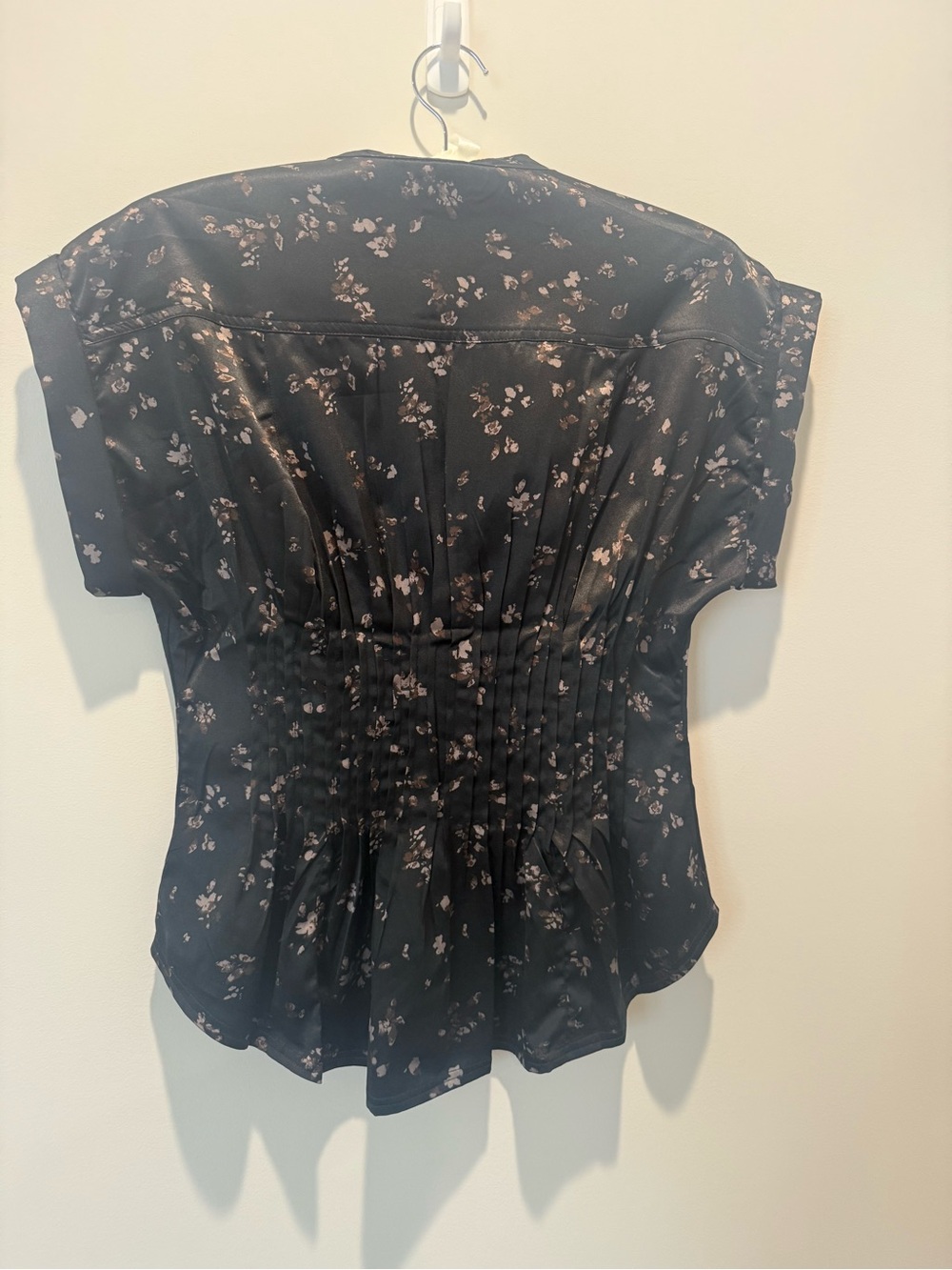 Anthropology Black Floral Blouse with V-Neck button front - Picture 3 of 4